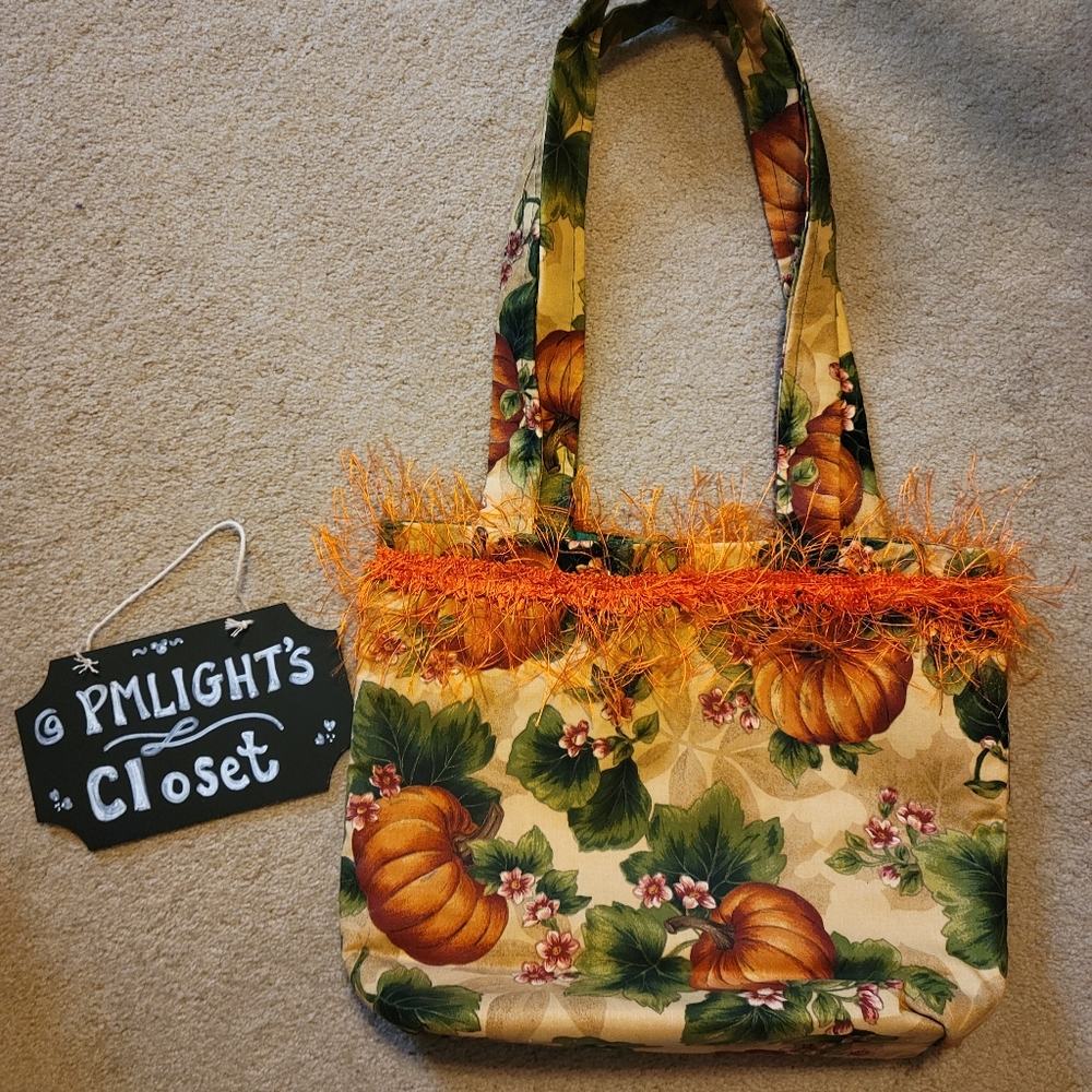 Orange Fall Pumpkin Tote Bag by Rosa with Fringe